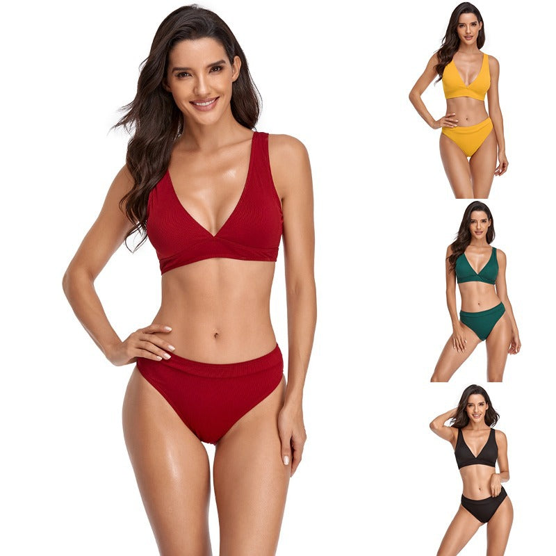 Solid color split swimsuit