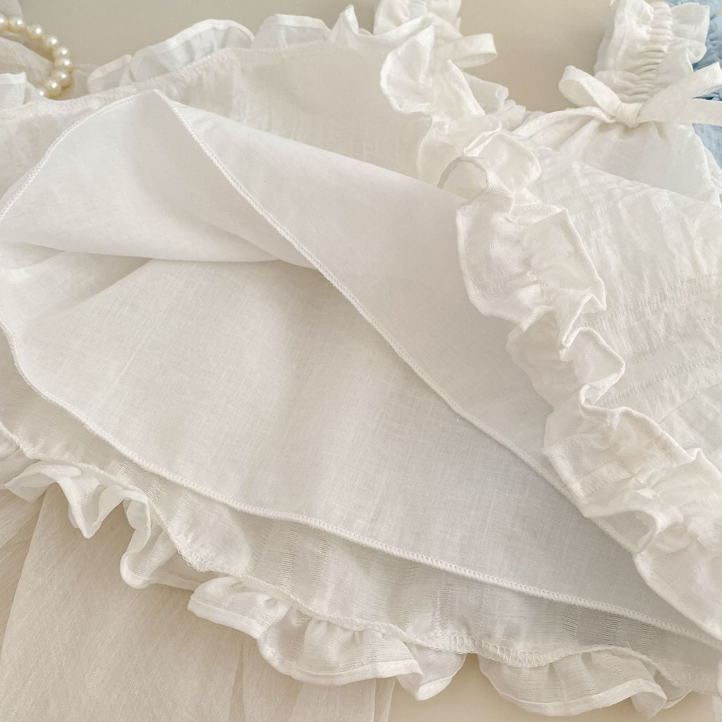 Cute Butterfly Bow Sleeveless Blouse for Girls, Thin Floral Lace Princess Style Top