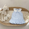 Cute Striped Sleeveless Dress with Bow Embroidery and Bloom Style for Girls, School Style Casual Dress