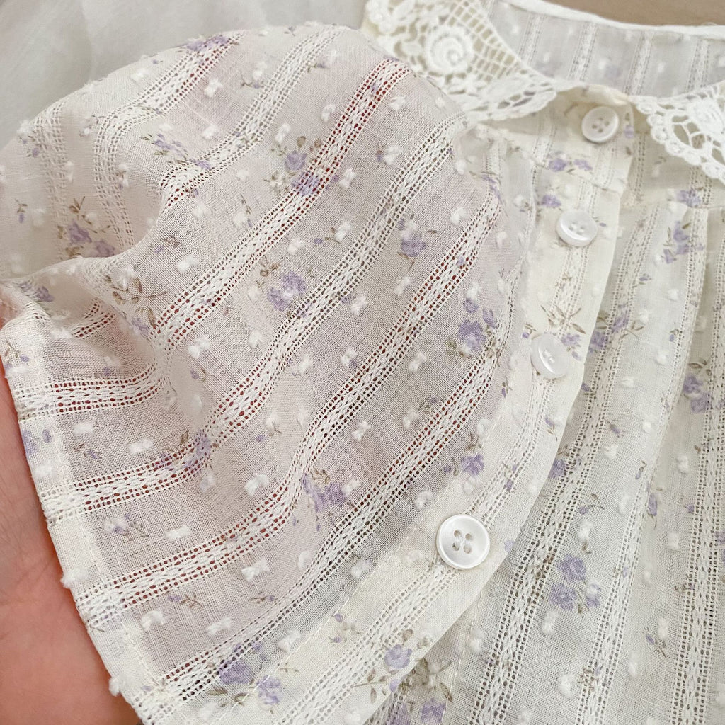 Floral Print Set for Girls Summer Lace Collar Baby Doll Shirt Ruffle Shorts Two-Piece Outfit