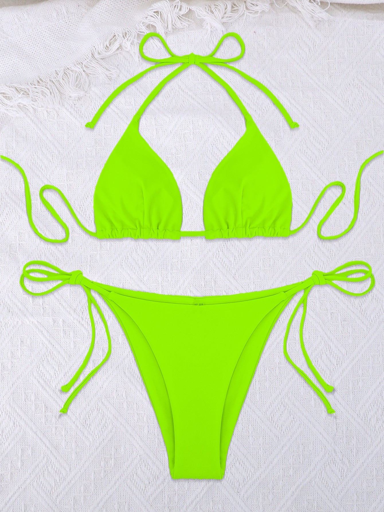 Swimsuit women's three-point sexy bikini solid color strap swimsuit