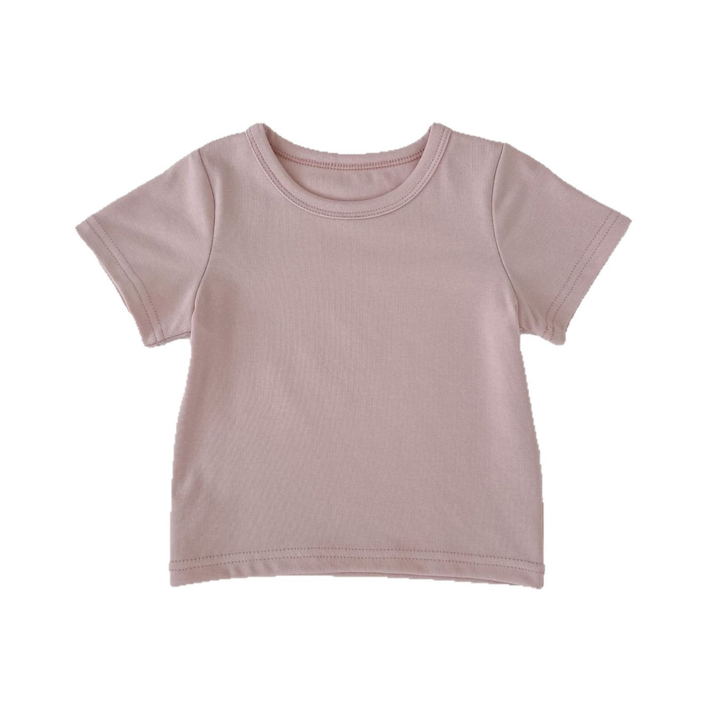 Casual Solid Color Round Neck Short Sleeve T-Shirt for Kids Boys and Girls