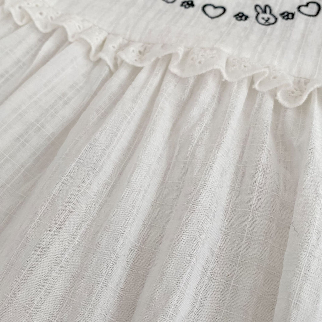 Baby Summer Thin Short Sleeve Triangular Romper for Girls with Cute Rabbit Embroidery