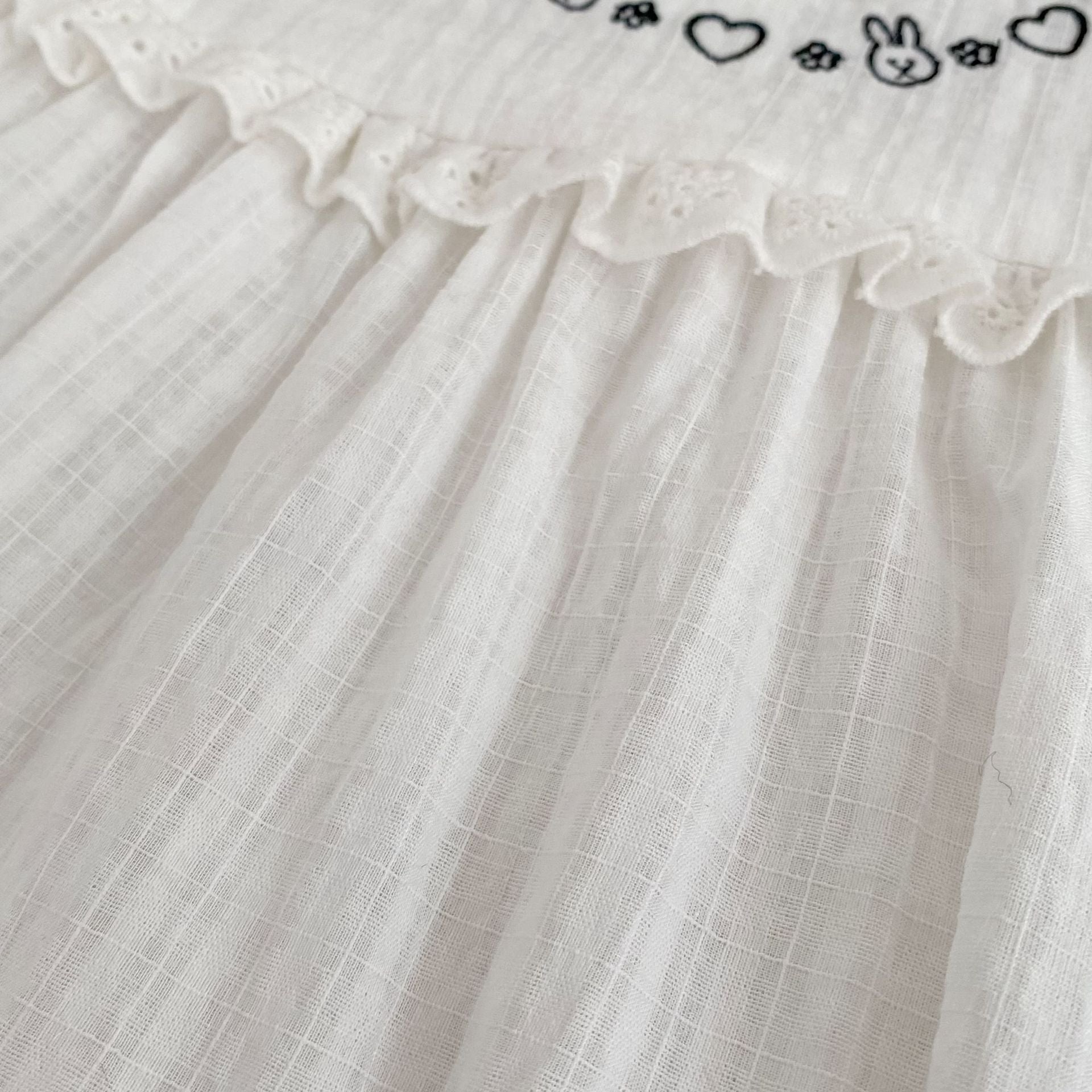 Baby Summer Thin Short Sleeve Triangular Romper for Girls with Cute Rabbit Embroidery
