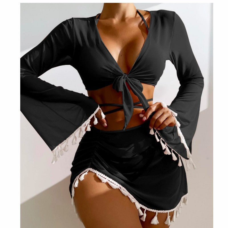 Split swimsuit women's four piece set solid color