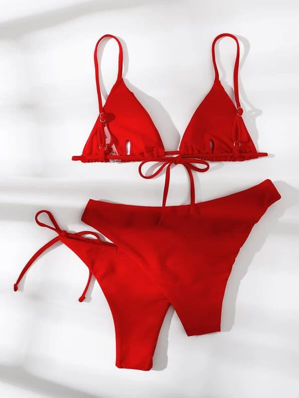 Split swimsuit women's solid color three-point bikini