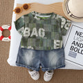 Checkered round neck top and shorts set