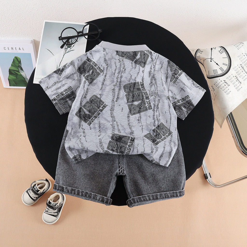 Round neck hanging chain short sleeved top and shorts set