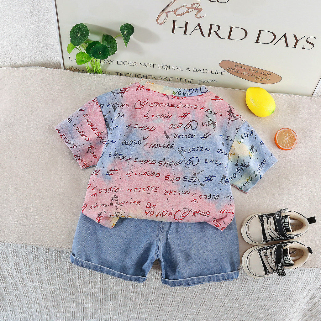 English short sleeved top and shorts set