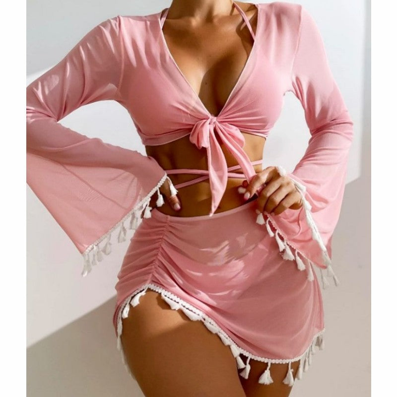 Split swimsuit women's four piece set solid color
