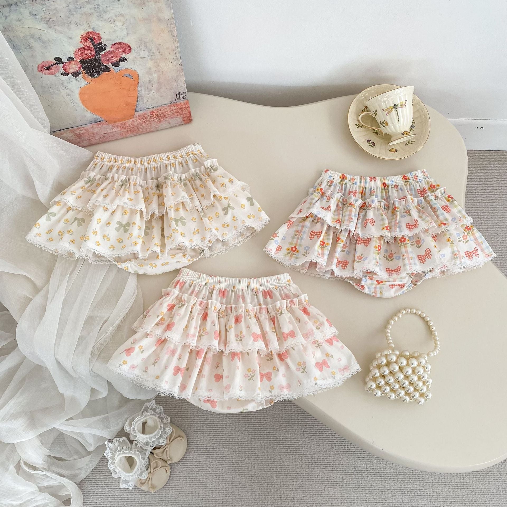 Cute Girls Summer Outfit Set Fashion Floral Cake Dress Sleeveless Top Two-Piece Set