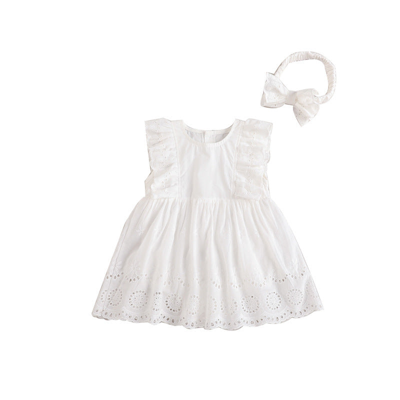 Cute Flutter Sleeve Baby Romper Dress for Girls, Summer Forest Style Infant Onesie with Hairband Included