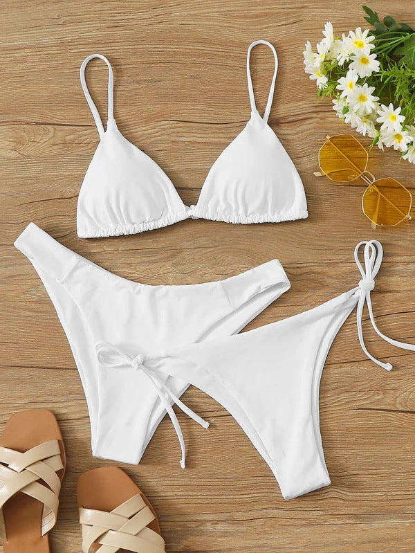 Split swimsuit women's solid color three-point bikini