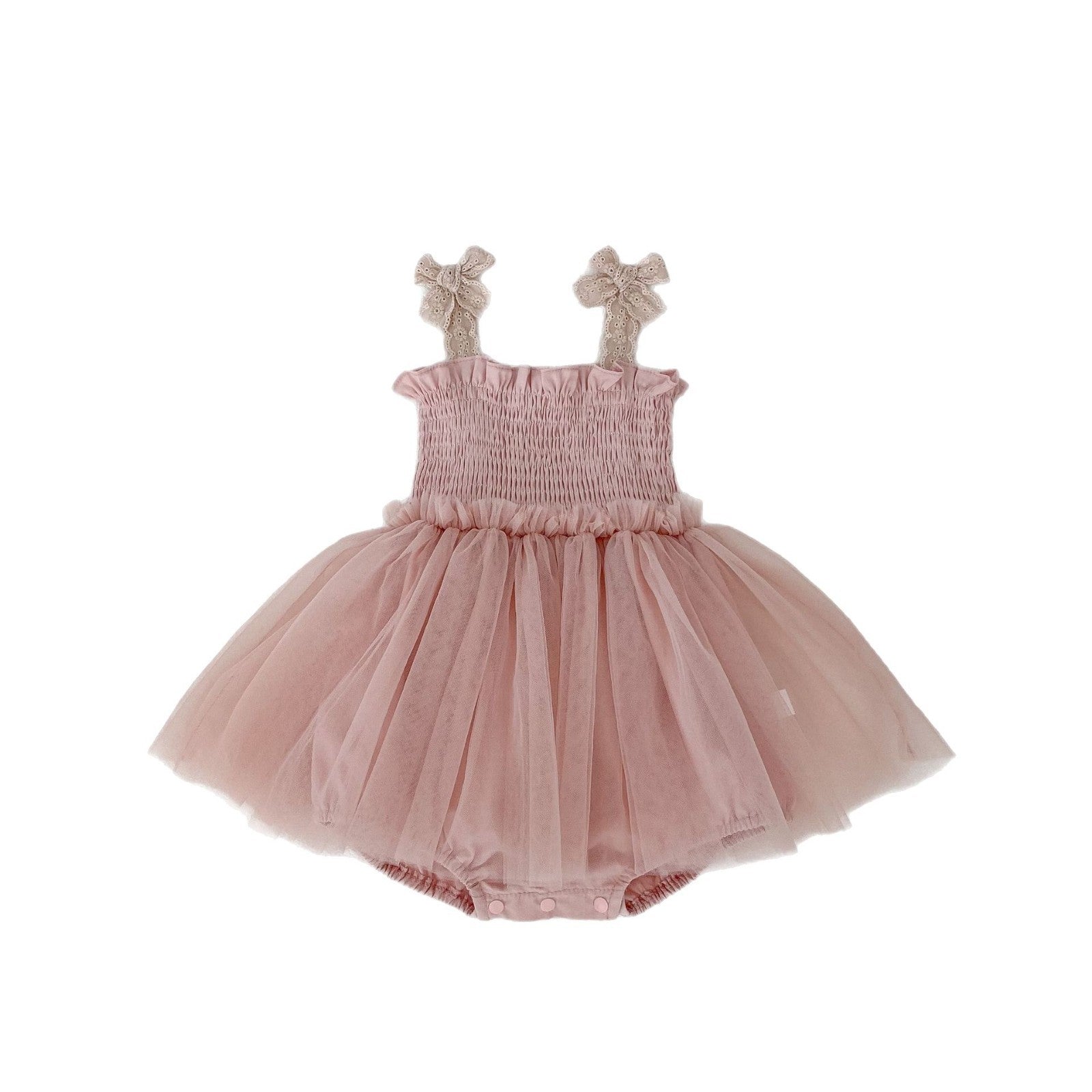 Cute Baby Girl Summer New Butterfly Bow Strap Bodysuit Infant 100-Day Celebration First Birthday Princess Tulle Dress Romper