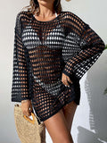 Sexy Knit Hollow Out Pullover Round Neck Long Sleeve Bikini Swimwear Cover-Up