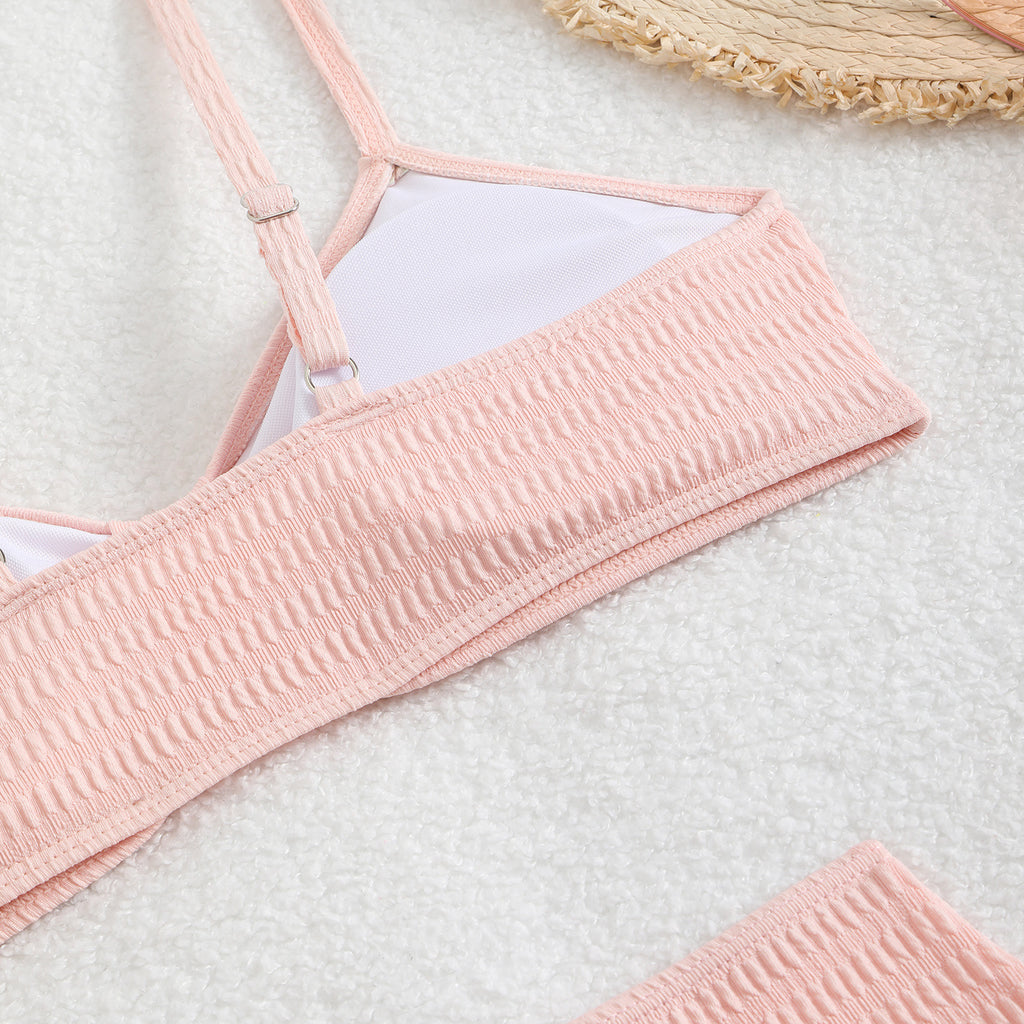 Solid color bikini three piece set