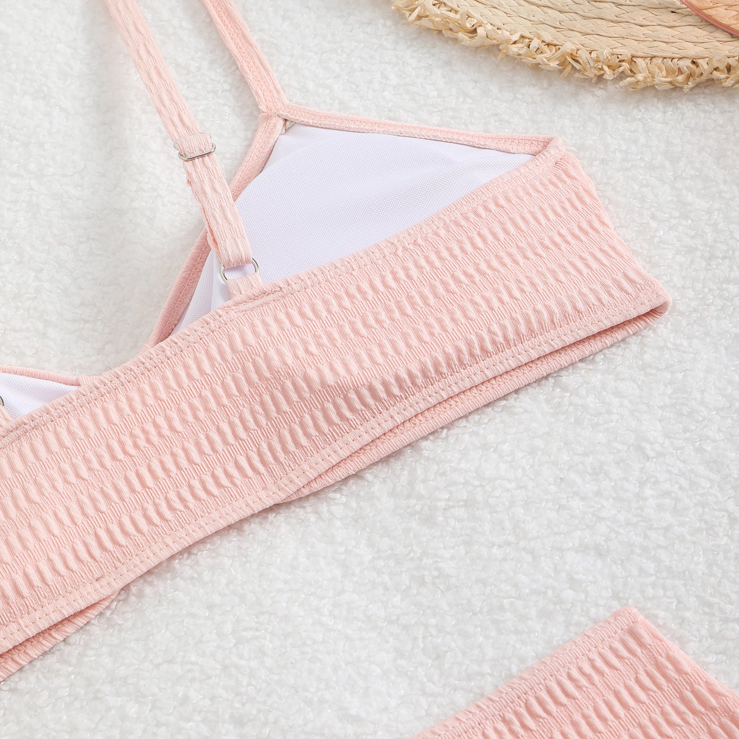 Solid color bikini three piece set