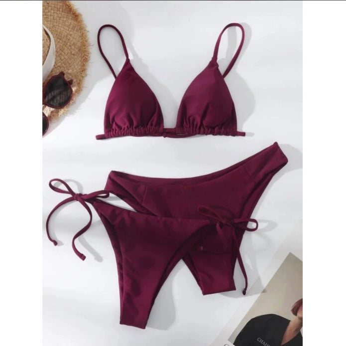 Split swimsuit women's solid color three-point bikini