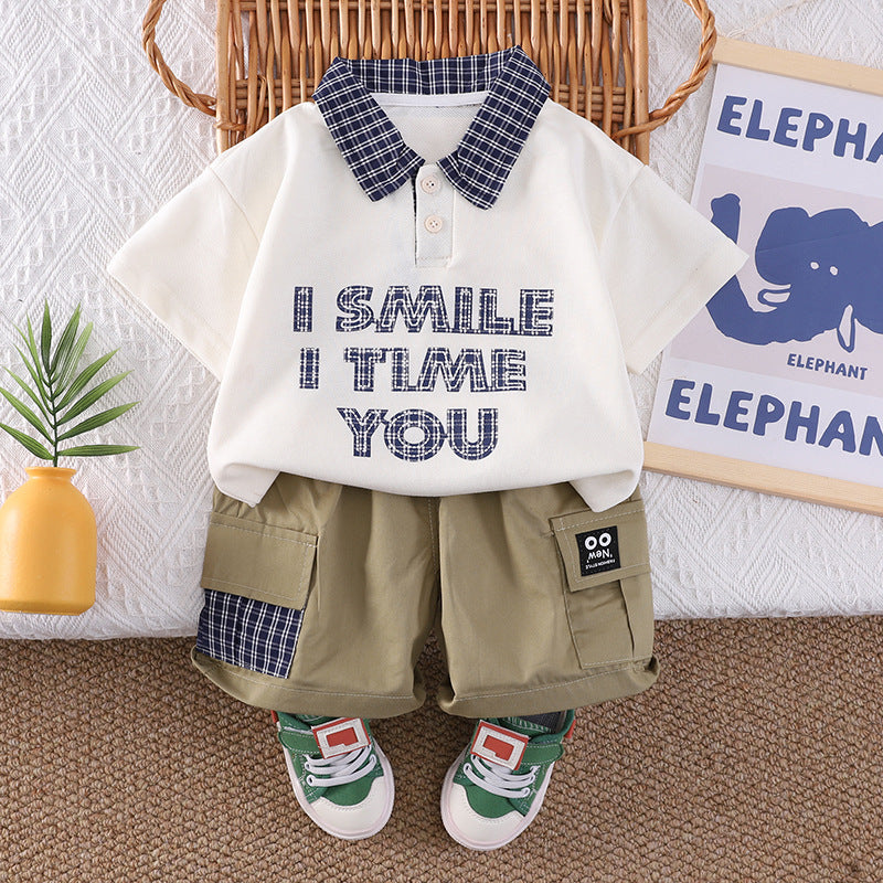 Collar short sleeved top pocket shorts set