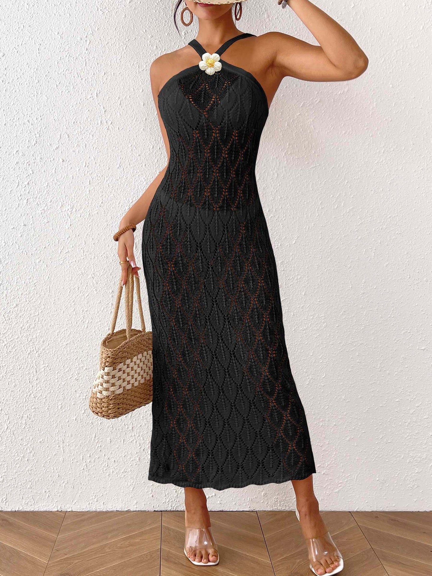 Ladies Beach Dress Women's Sexy Backless Hollow Dress Bikini Cover-Up