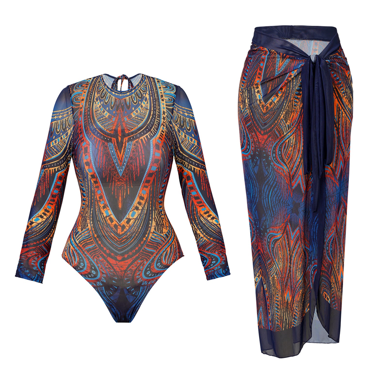 Women's Quick-Dry Long-Sleeve Mesh Sun Protection Swimwear Swim Suit