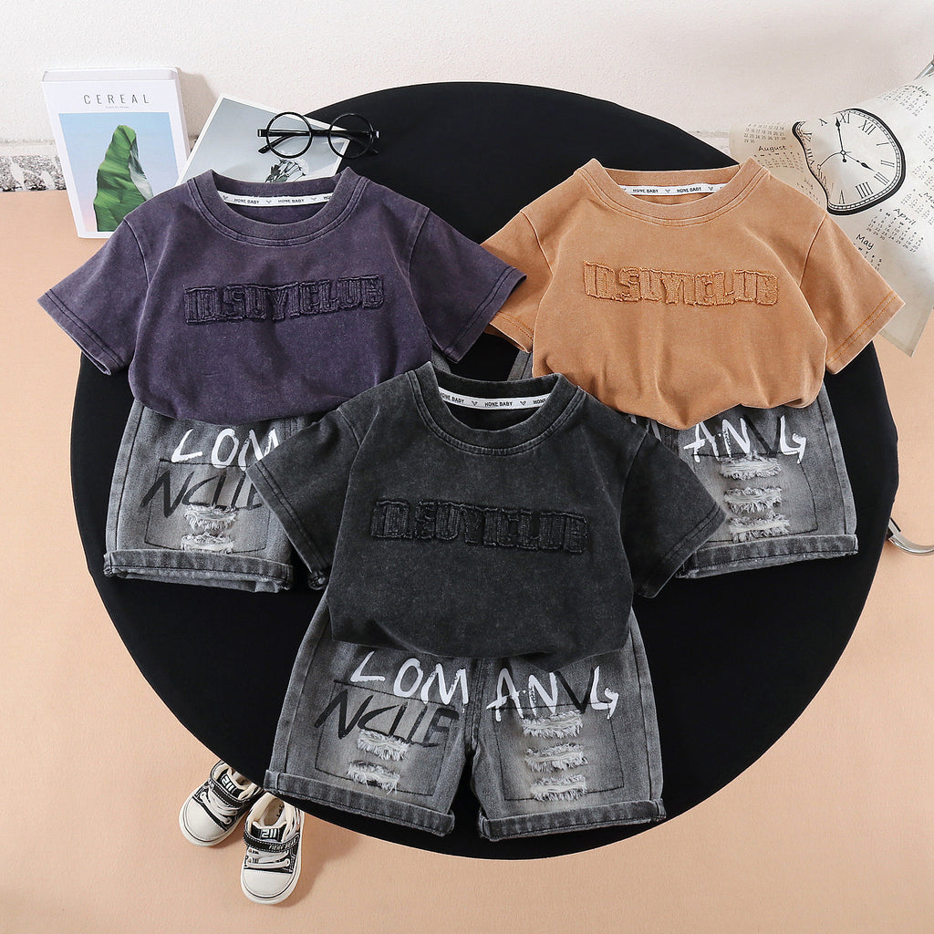 Embroidered letter top and shorts set on chest