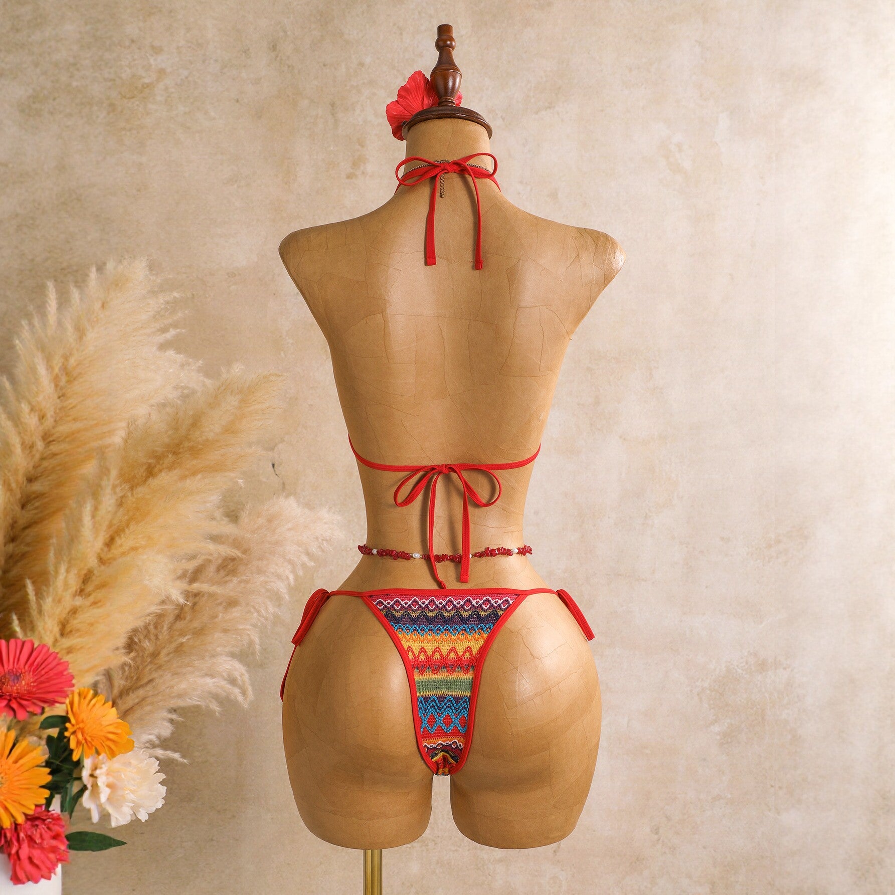 Knitted three piece swimsuit women's neck hanging bikini beach vacation sexy swimsuit