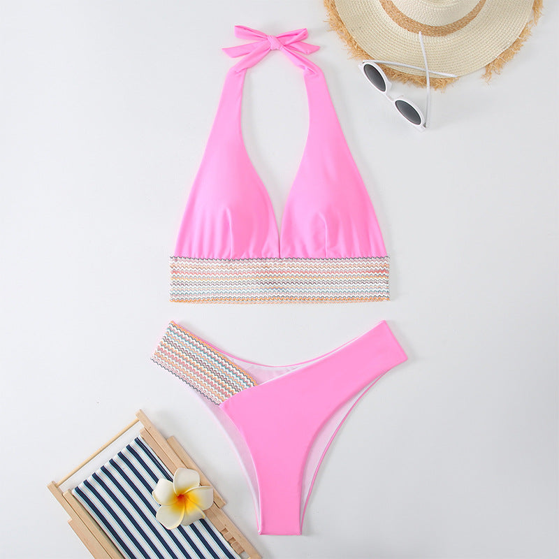 Solid color split swimsuit
