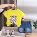 Rabbit print top denim shorts set