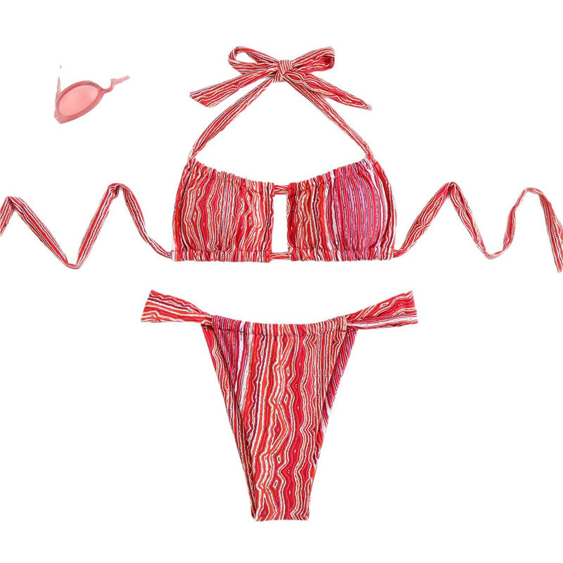 Red and blue printed bikini