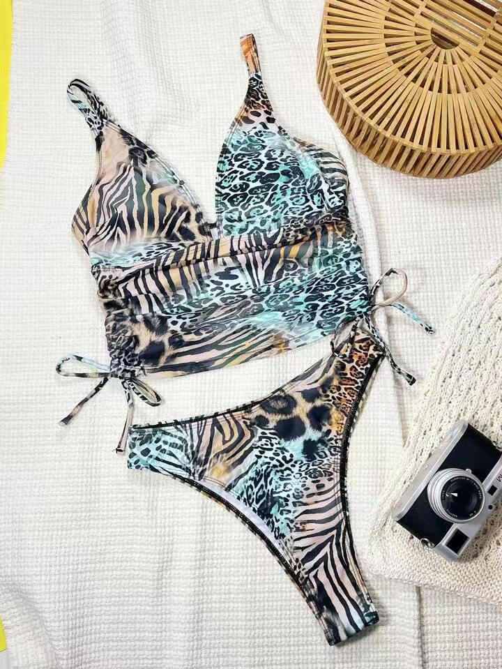 Bikini Women's Two-Piece Swimsuit with Adjustable Straps Digital Print Swimwear