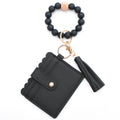 Colorful Silicone Bead Bracelet Card Holder PU Tassel Women's Wallet Keychain Silicone Beaded Bracelet
