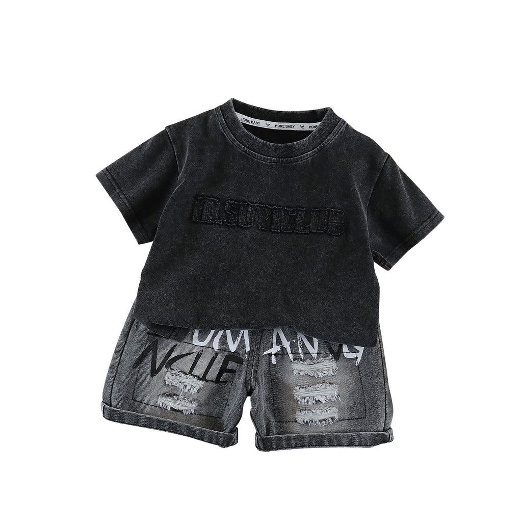 Embroidered letter top and shorts set on chest