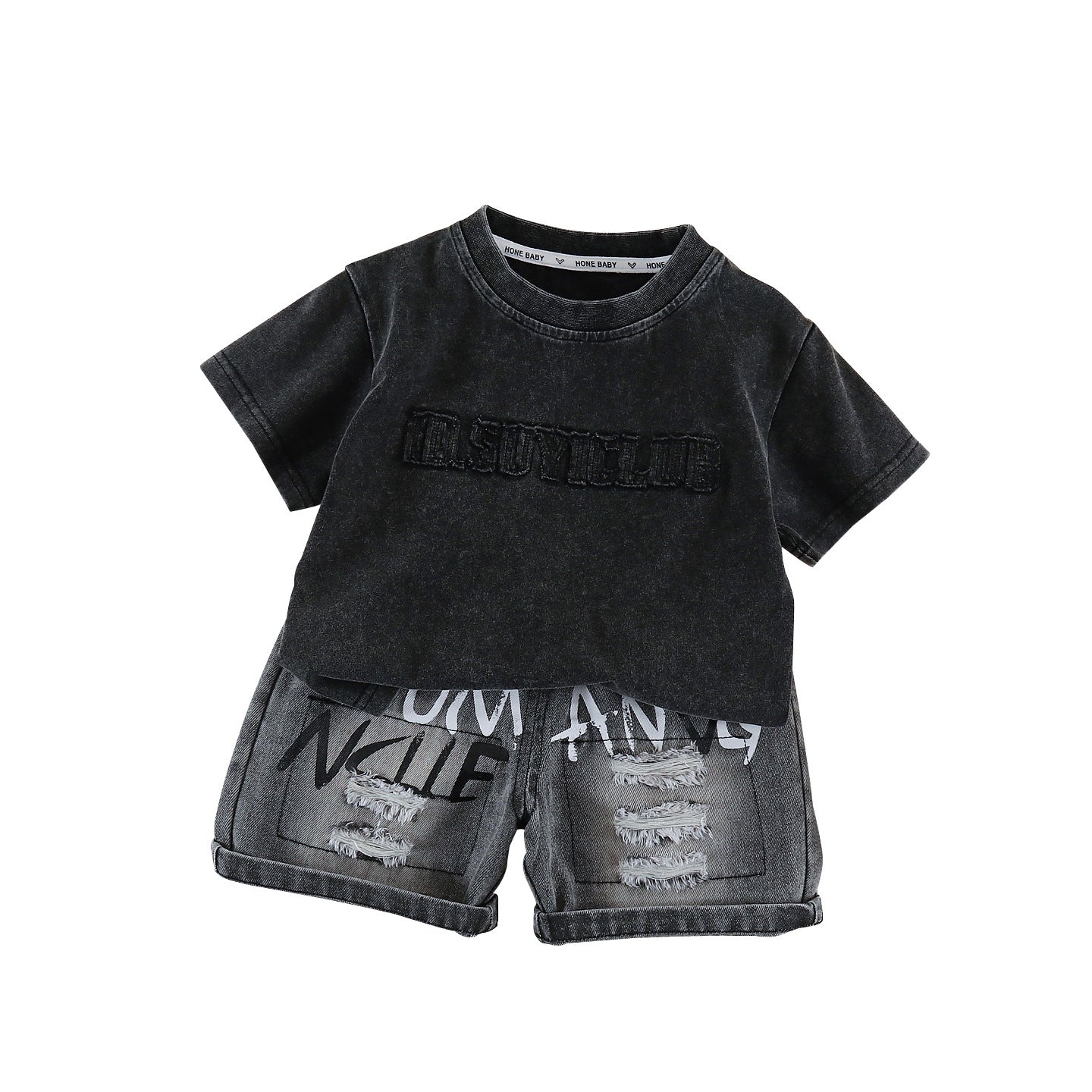 Embroidered letter top and shorts set on chest