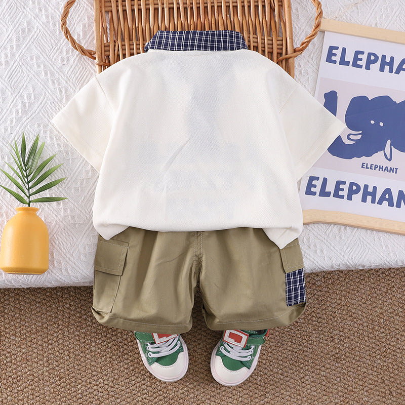 Collar short sleeved top pocket shorts set