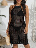 Women's Beach Dress, Plus Size Women's Sexy Hollow Hand-Crocheted Flower Dress