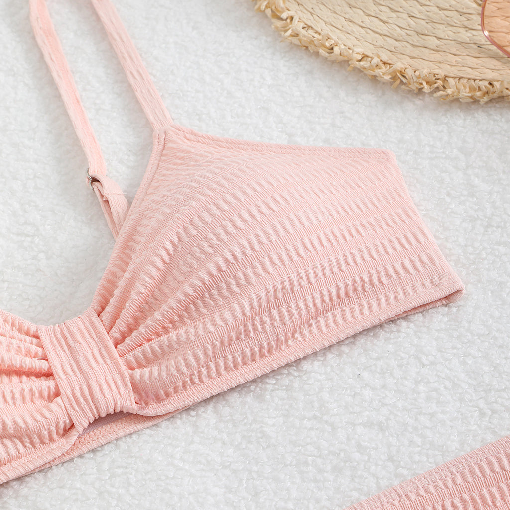 Solid color bikini three piece set