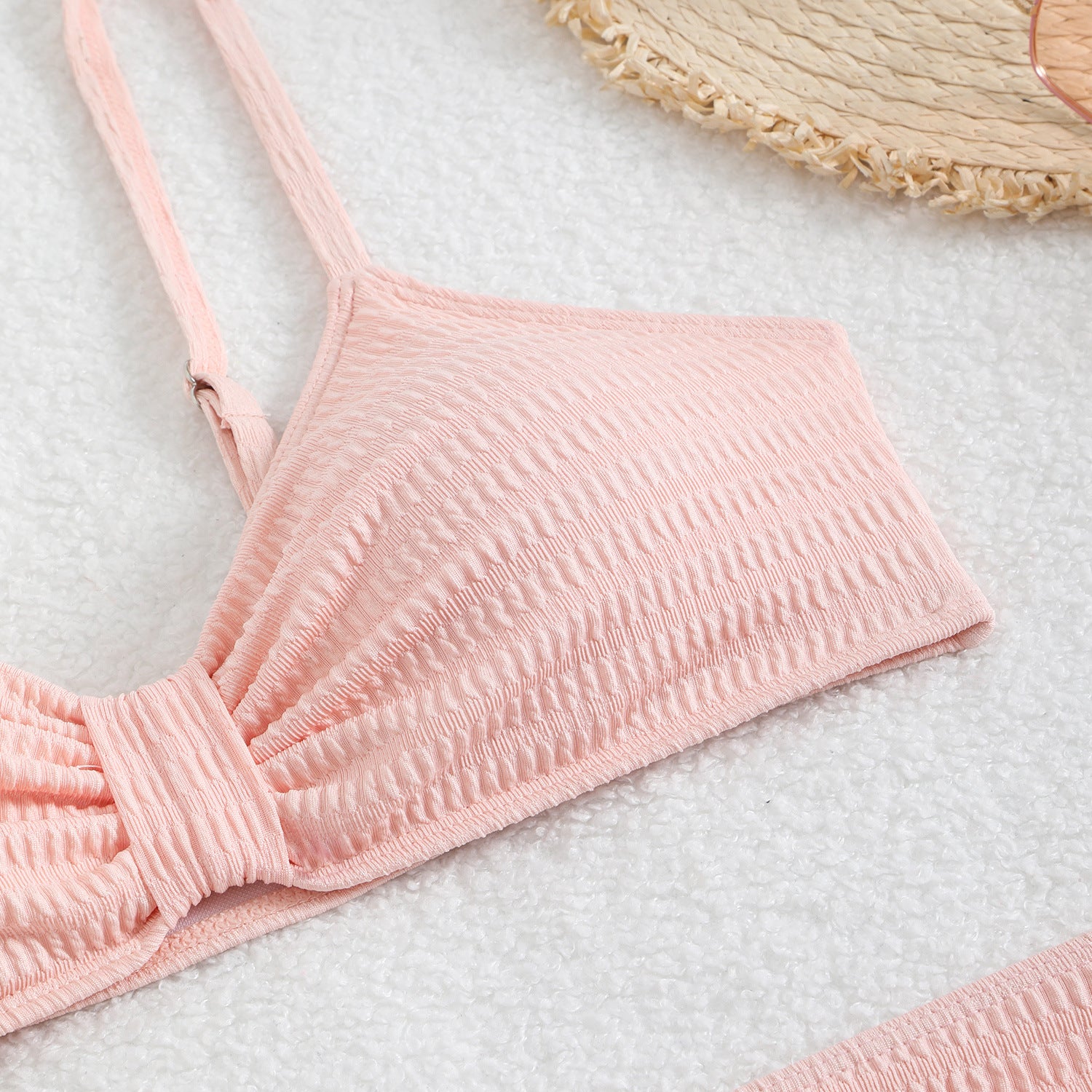 Solid color bikini three piece set
