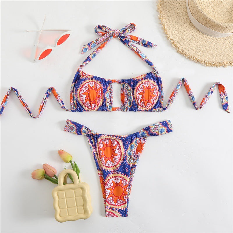Red and blue printed bikini