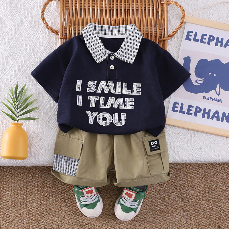 Collar short sleeved top pocket shorts set