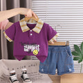 Cartoon round neck short sleeved top and shorts set