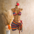 Knitted three piece swimsuit women's neck hanging bikini beach vacation sexy swimsuit