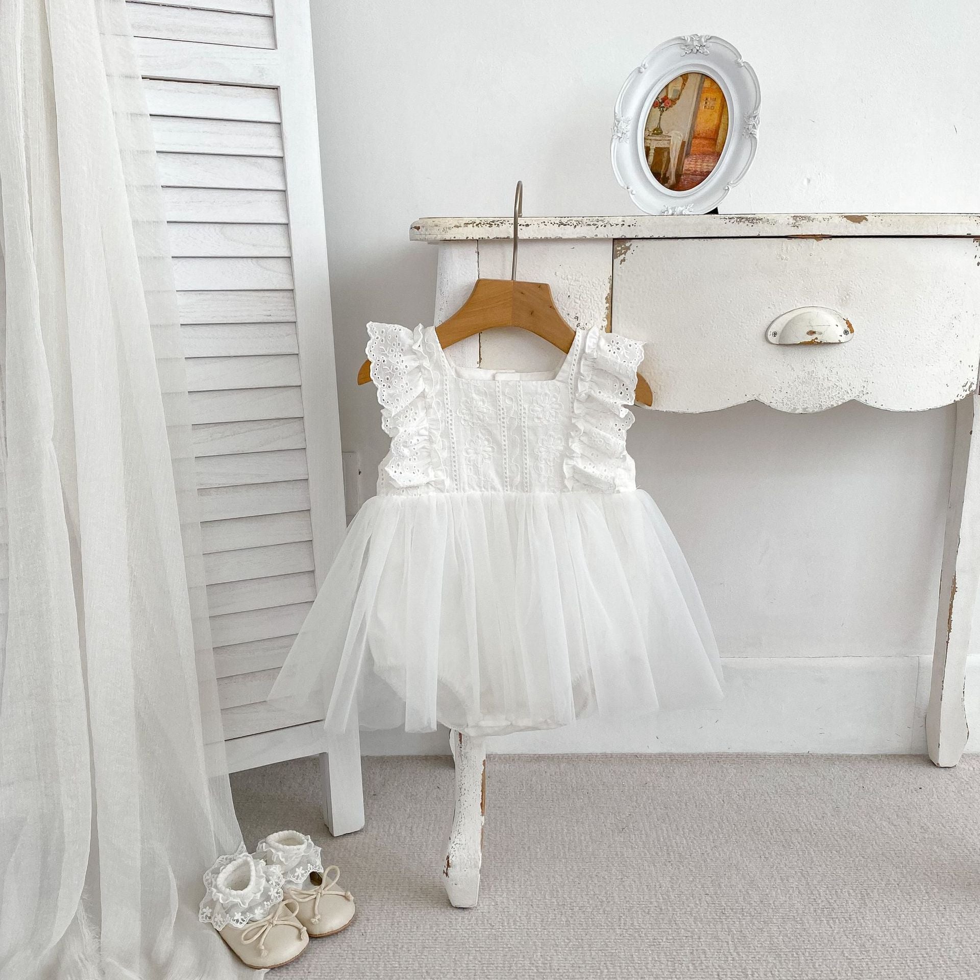 New Style Baby Girl Summer Sleeveless Mesh Dress Romper, Toddler First Birthday Photo Shoot Bodysuit Dress