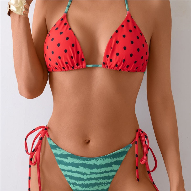 Watermelon drawstring tie neck bikini