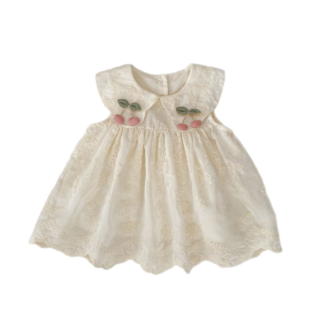 Girls' Summer Dress New Style Baby Girl Sweet Flower Embroidery Princess Dress Ruffle Sleeveless Tank Dress