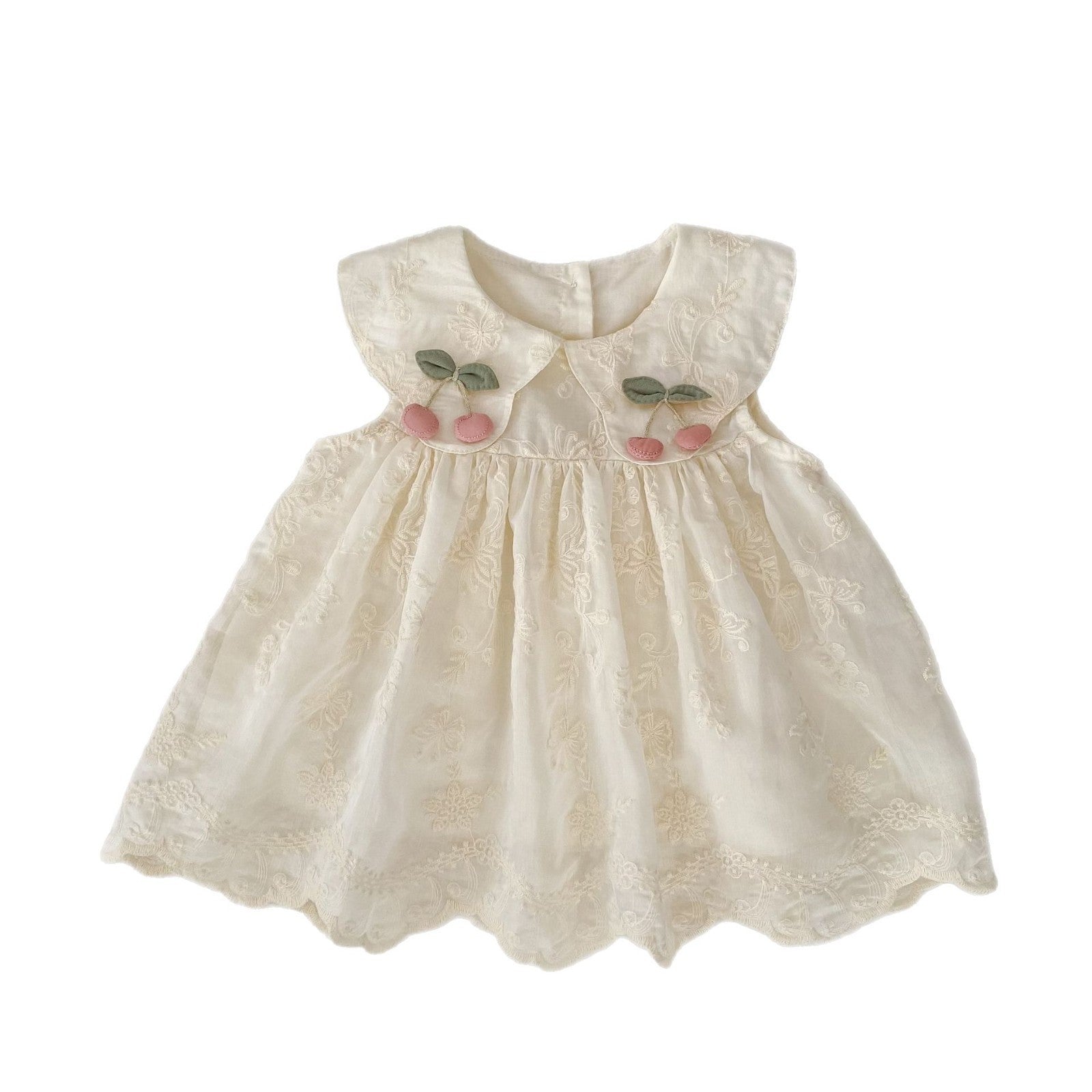 Girls' Summer Dress New Style Baby Girl Sweet Flower Embroidery Princess Dress Ruffle Sleeveless Tank Dress