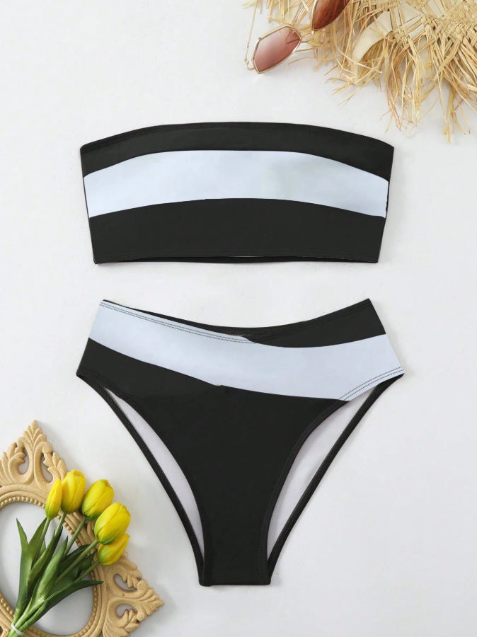 Striped patchwork one-piece swimsuit