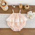 Cute Baby Lace Trim Romper, Embroidered Sleeveless Onesie, Fashionable Summer Outfit for Girls