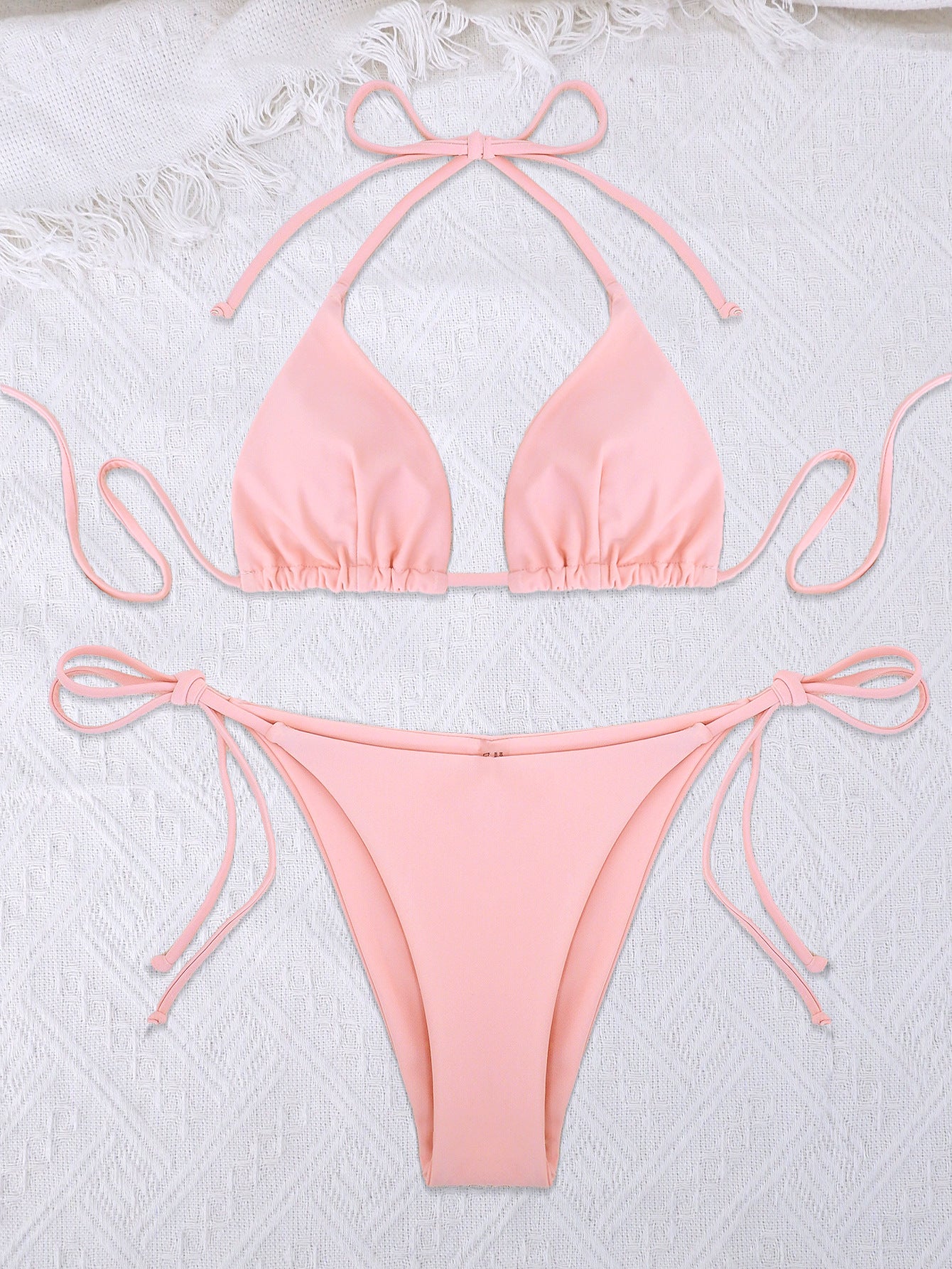 Swimsuit women's three-point sexy bikini solid color strap swimsuit