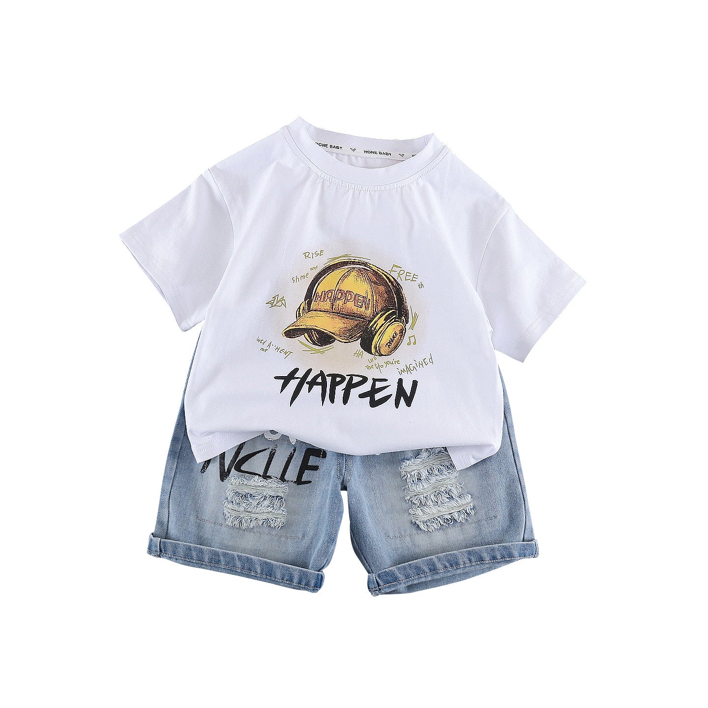 Round neck short sleeved top denim suit